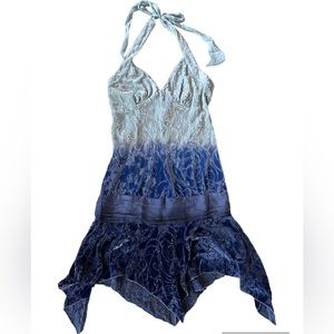 Arden B Luxe Blue Ombre Burnout Velvet Silk Halter Dress Size Small